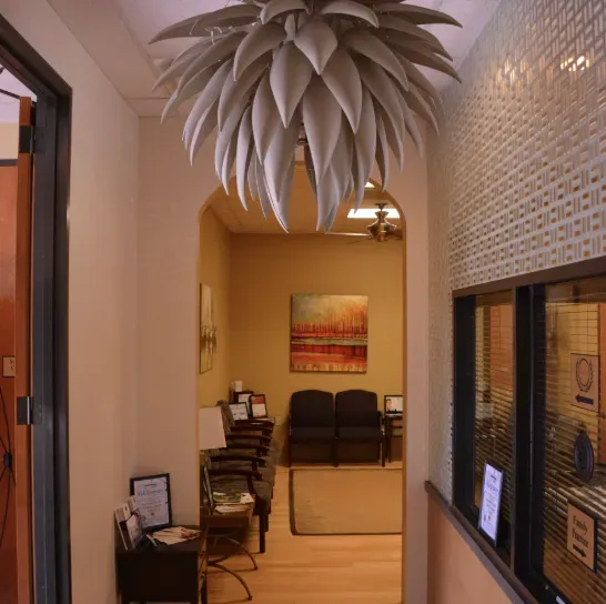 Bright and welcoming medical reception area and hallway