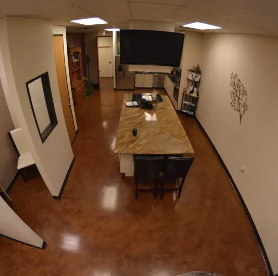 Bright and welcoming medical reception area and hallway